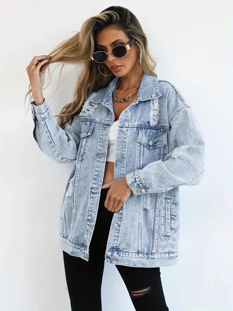 Wasserfeste & Gefütterte Oversized Damen Jeansjacke mit Kapuze – Herbstzauber Talia