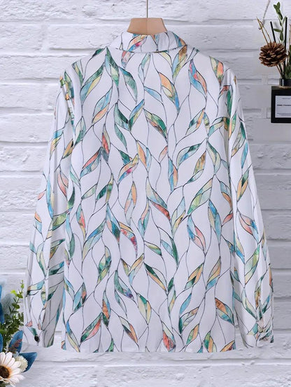 Herbstliche Damenbluse mit abstraktem Muster und Knopfleiste – Marlene