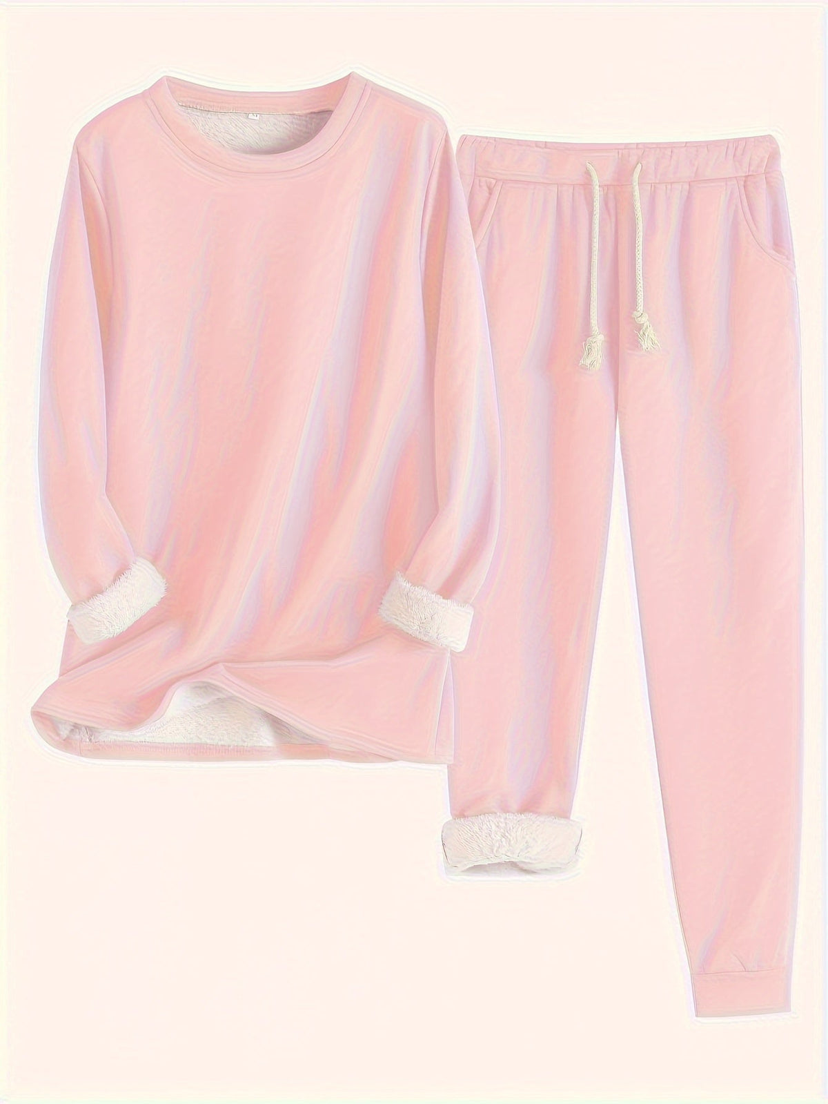 Zweiteiliges Set in zartem Rosa: Rundhalspullover und Jogginghose mit Kordelzug, innen mit flauschigem Fleece gefüttert 5