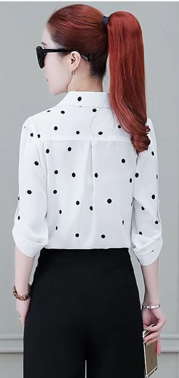 Herbstliche Damen Chiffon Bluse mit Knöpfen & Umschlagkragen – Fenya