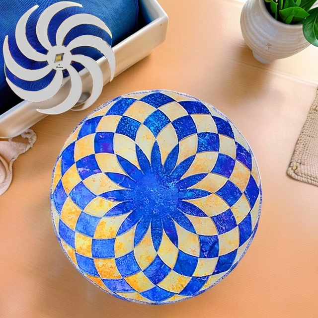 Nähvorlagen für Stoff-Tischsets, rundes Tischset in Blau und Gelb mit sternförmigem Muster