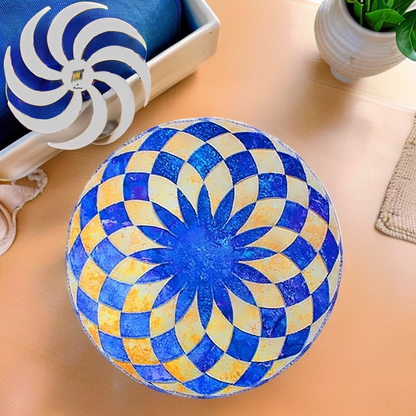 Nähvorlagen für Stoff-Tischsets, rundes Tischset in Blau und Gelb mit sternförmigem Muster
