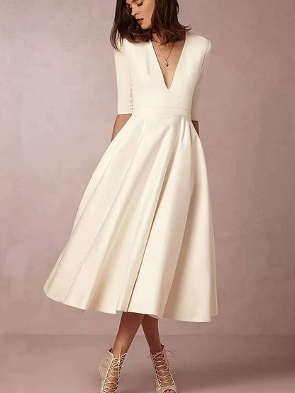 Retro Weißes A-Linien-Swingkleid – Herbstzauber Vivienne
