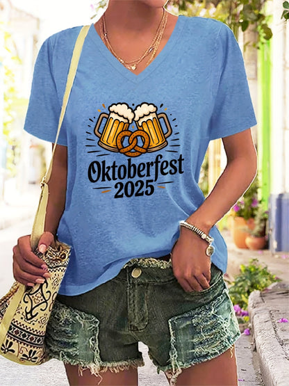 Damen Plus Size V-Ausschnitt T-Shirt mit Grafikprint – Anneliese Oktoberfest 2026