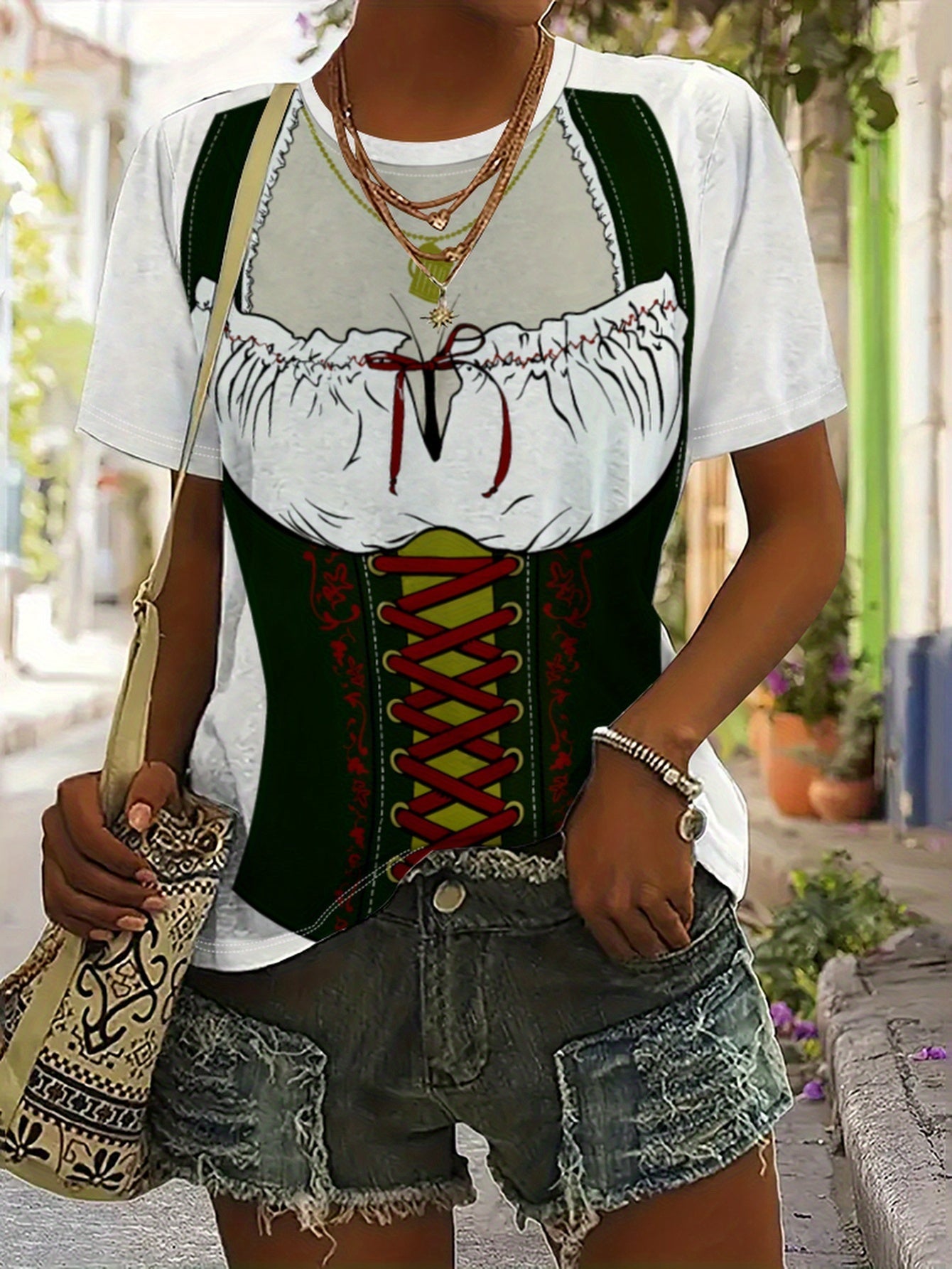 Damen Kurzarm T-Shirt im Dirndl-Look – Anna Oktoberfest 2026