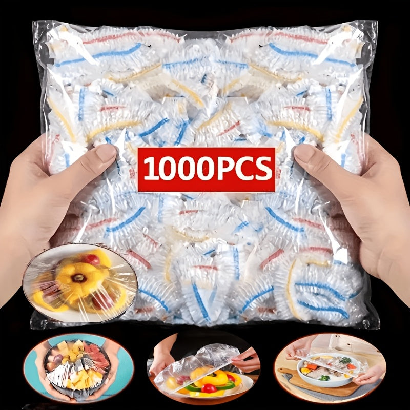1000 elastische Einweg-Lebensmittelabdeckungen im Beutel, detail mit bunten Gummibändern