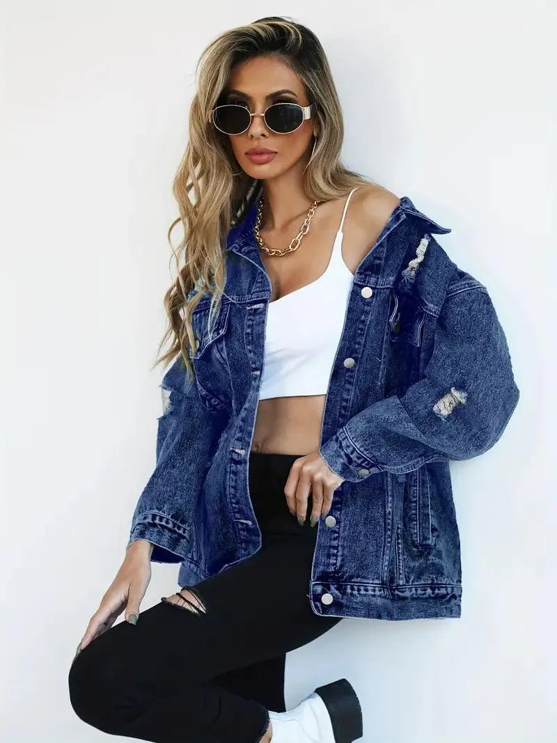 Wasserfeste & Gefütterte Oversized Damen Jeansjacke mit Kapuze – Herbstzauber Talia