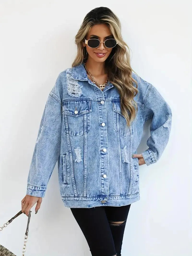 Wasserfeste & Gefütterte Oversized Damen Jeansjacke mit Kapuze – Herbstzauber Talia