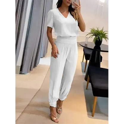 Trendiger Damen Jumpsuit mit Kurzarm & weitem Bein – Alina