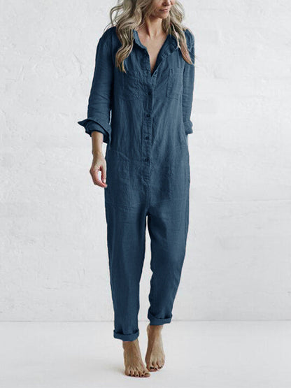 Herbstlicher Lässiger Jumpsuit – Liv | 100% Baumwolle, mit praktischen Taschen
