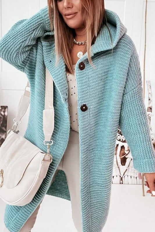 Damen Strickweste mit Kapuze und Knopfverschluss – Waldaine