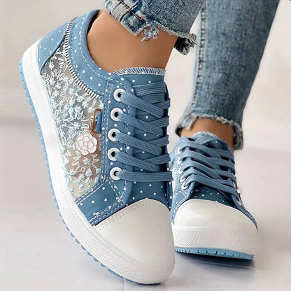 Atmungsaktive Damen Canvas-Sneaker mit Herbstlicher Floraler Spitze – Celina