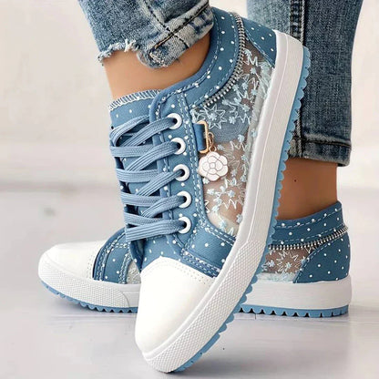 Atmungsaktive Damen Canvas-Sneaker mit Herbstlicher Floraler Spitze – Celina