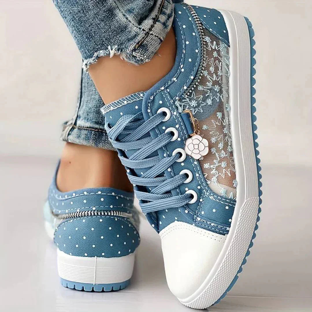 Atmungsaktive Damen Canvas-Sneaker mit Herbstlicher Floraler Spitze – Celina