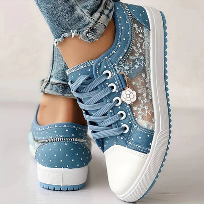 Atmungsaktive Damen Canvas-Sneaker mit Herbstlicher Floraler Spitze – Celina