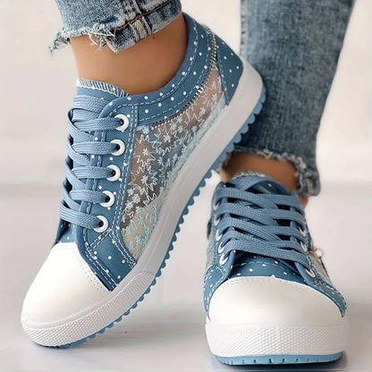 Atmungsaktive Damen Canvas-Sneaker mit Herbstlicher Floraler Spitze – Celina
