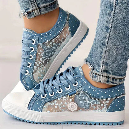 Atmungsaktive Damen Canvas-Sneaker mit Herbstlicher Floraler Spitze – Celina