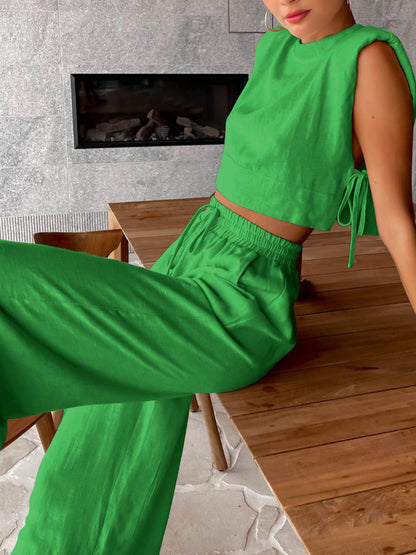 Zweiteiliges Sommer-Set mit Crop-Top und Hose – Valeria