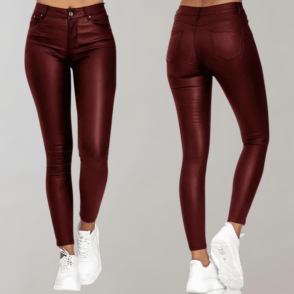 Damenhose rot, elegant, bequem, Skinny-Fit, hohe Taille, Freizeitmode, elastisch, modisch.