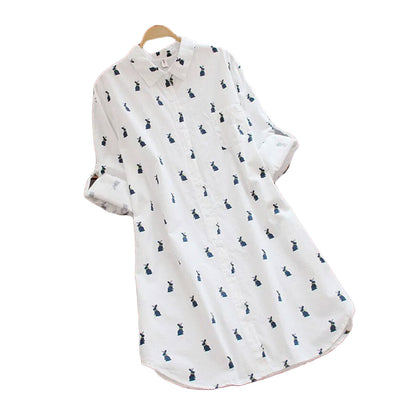 Herbstliches Shirtkleid mit Hasenprint und Reverskragen – Elina