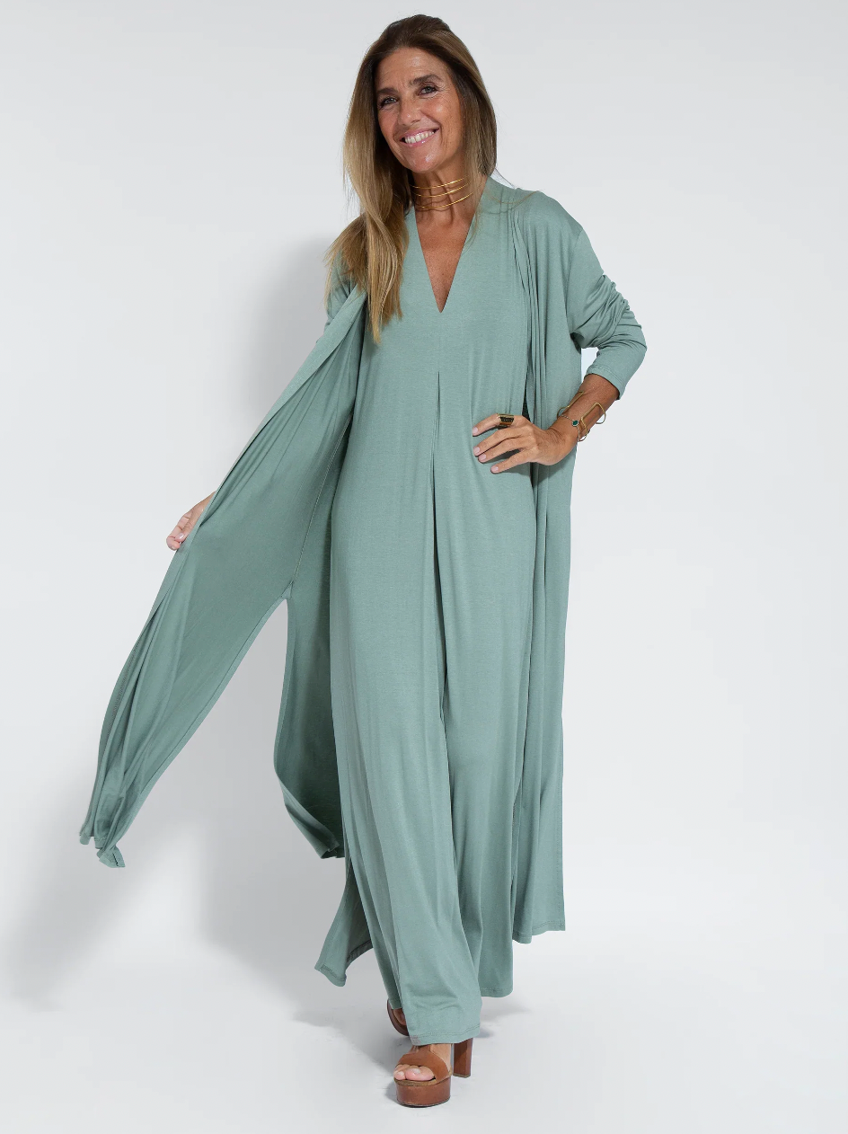 Zweiteiliges Herbstliches Schlankmachendes Kleid mit Weste – Loreen