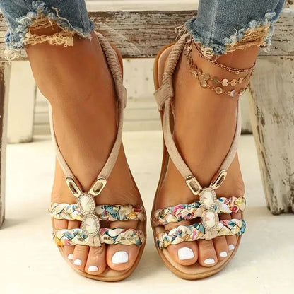 Boho-Perlen Slip-On Sommersandalen – Amira