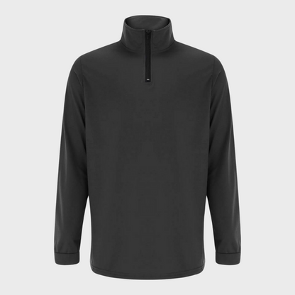 Schwarzer Herren-Pullover mit Reißverschluss, langärmelig, aus Baumwolle, modisch und bequem.