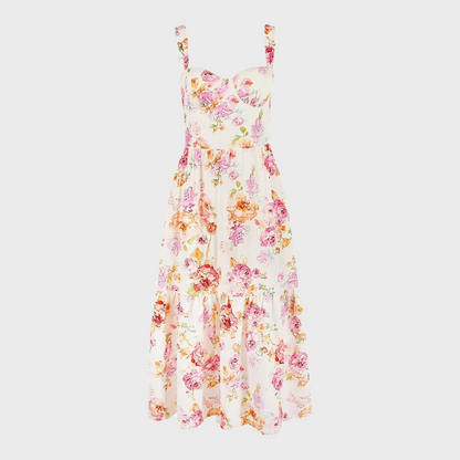 Herbstliches Blumenmuster Midi-Party Kleid – Mireille