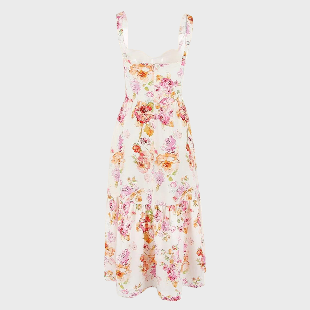 Herbstliches Blumenmuster Midi-Party Kleid – Mireille