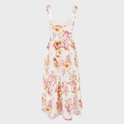 Herbstliches Blumenmuster Midi-Party Kleid – Mireille