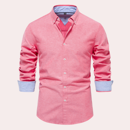 Rotes Herrenhemd, Baumwolle, Button-Down, langärmlig, elegantes Design, Freizeitmode.