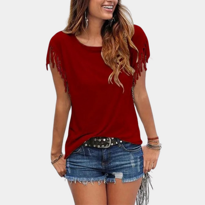 Fransiges Sommer-T-Shirt mit lockerer Passform – Mila
