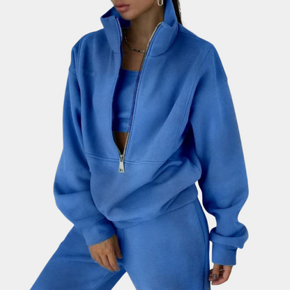 Herbstlicher Damen Trainingsanzug mit Pullover und Reißverschluss – Rihanna