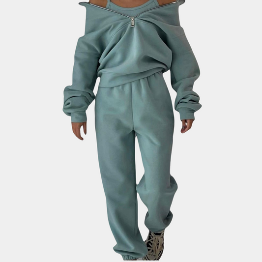 Herbstlicher Damen Trainingsanzug mit Pullover und Reißverschluss – Rihanna