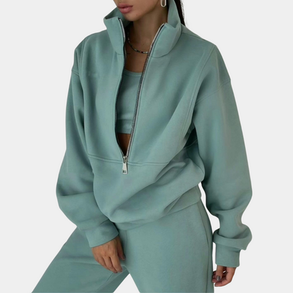 Herbstlicher Damen Trainingsanzug mit Pullover und Reißverschluss – Rihanna