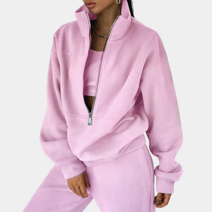 Herbstlicher Damen Trainingsanzug mit Pullover und Reißverschluss – Rihanna