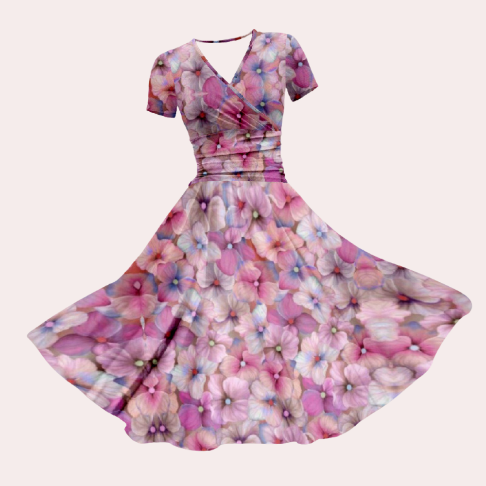 Herbstliches Buntes Midi-Kleid mit V-Ausschnitt – Selina