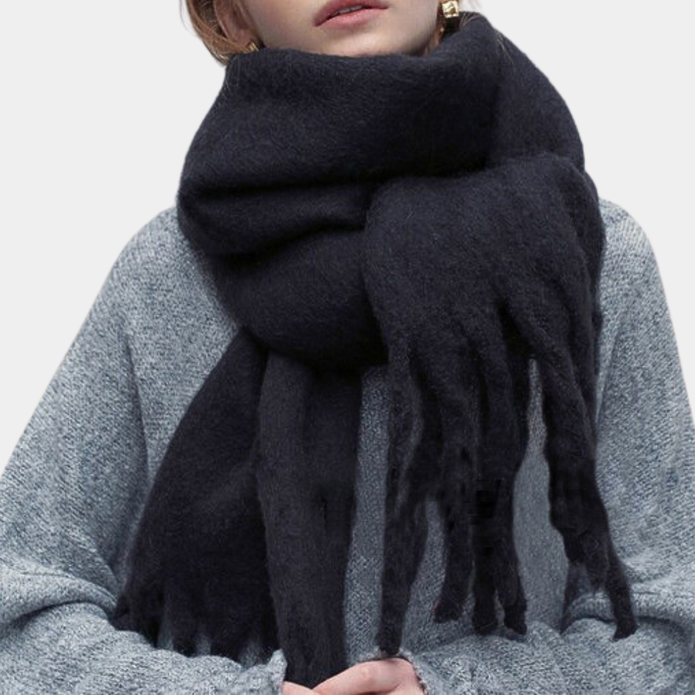 Schwarzer Wollschal Damen, warm, modisch, Winteraccessoire, weiches Material, elegant.
