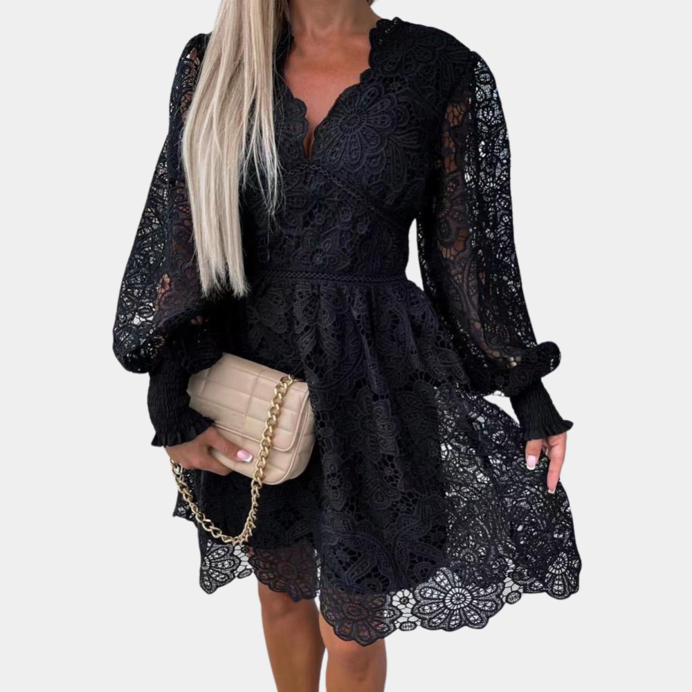 Herbstliches Kanten Midi-Kleid mit Blumenmuster – Eliane