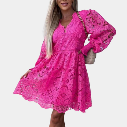 Herbstliches Kanten Midi-Kleid mit Blumenmuster – Eliane