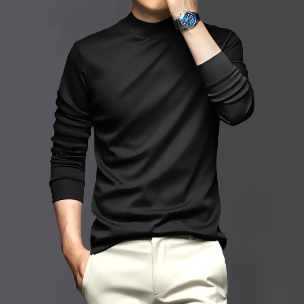 Schwarzer Herrenpullover, langärmelig, aus Baumwolle, elegant, modisch, für Herbst und Winter.