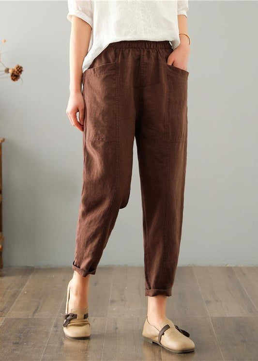 Damen Herbsthose aus Leinen-Baumwollmix mit elastischem Bund – Clara