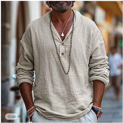 Herbstliches Leinen-Henley-Shirt für Herren – Jonas