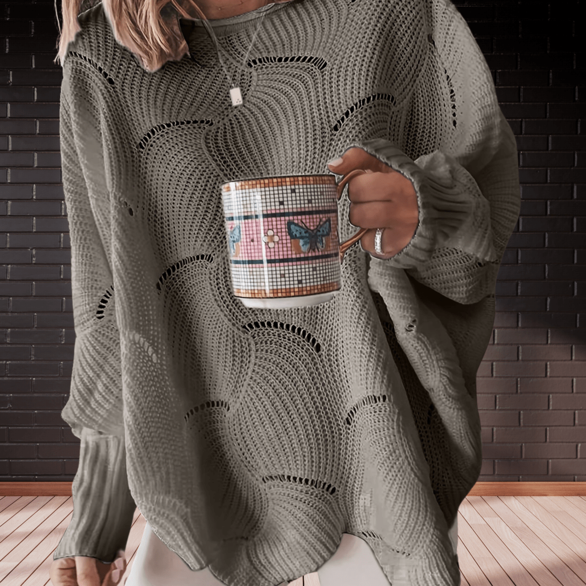 Damen Herbstpullover aus Rippenstoff mit asymmetrischem Saum – Annelie