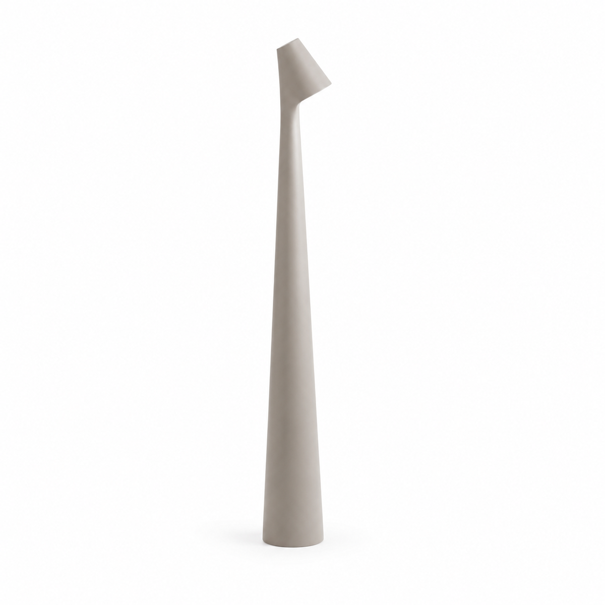 Wiederaufladbare LED-Tischlampe in Grau aus Kunststoff mit abgewinkeltem Lampenkopf.
