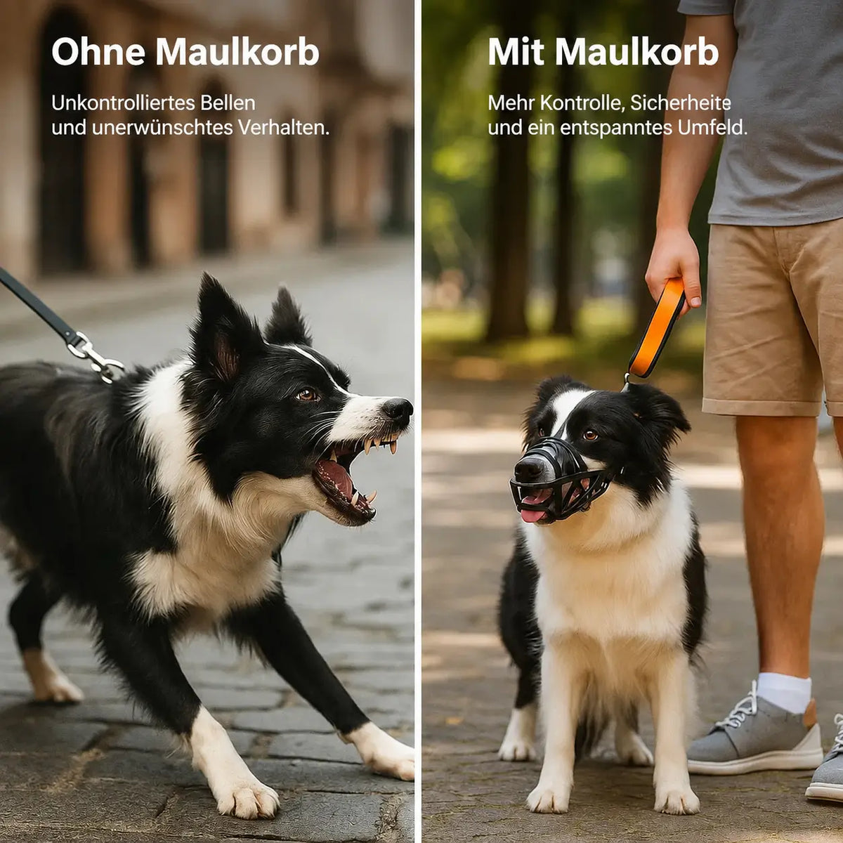 Border Collie mit und ohne Maulkorb, Detail