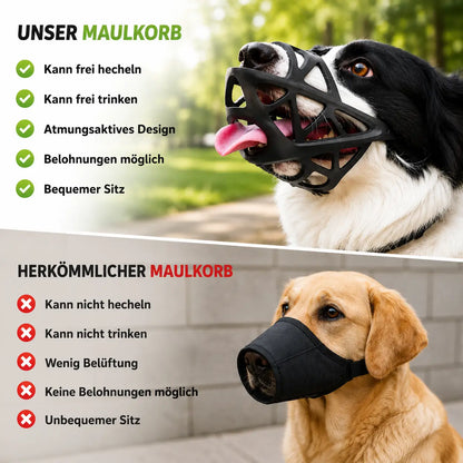 Vergleichsgrafik mit Hundemaulkorb und Stoffmaulkorb