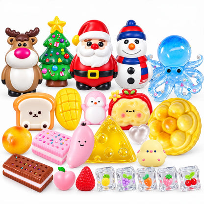 Alle Spielzeugfiguren des Kalenders im Überblick: Weihnachtsmotive, Oktopus, Toast, Käse, Eiswürfel und weitere 2