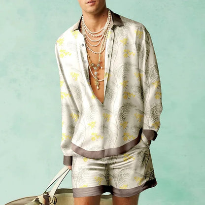 Trendiges Hawaii-Set mit Seidenoptik für Herren – Fabio