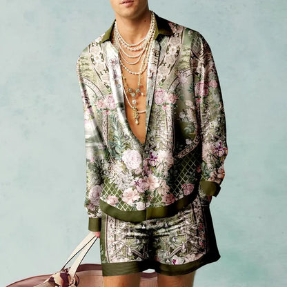 Trendiges Hawaii-Set mit Seidenoptik für Herren – Fabio